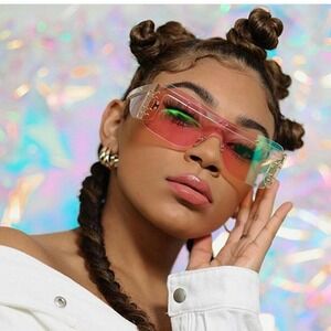 Shield Sunglasses Women Fashion Rimless Studded Trendy Designer Shades Gafas New